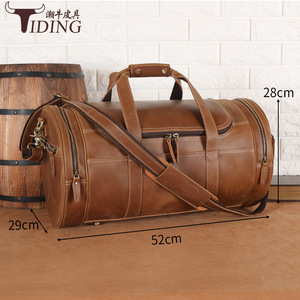 Tiding Men's Genuine Leather Travel <b>Bag</b> <b>20L</b> Brown Casual Gym Duffel <b>Bag</b> - Product Image 4