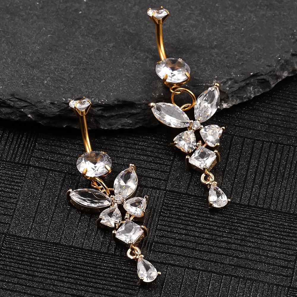 Anneau De Nombril Fleur Papillon - Piercing Nombril Scintillant En ZC