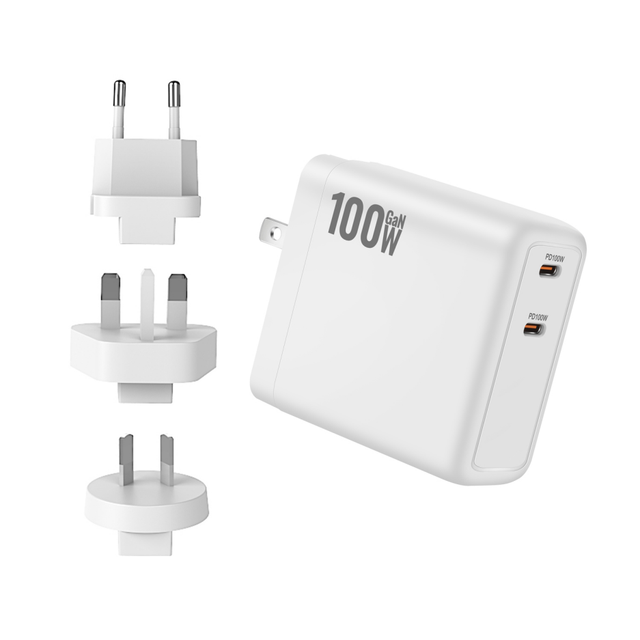 Travel USB C High Power 100W Wall Charger with Interchangeable AU UK EU US Plugs PD GaN Charger for Smart Devices