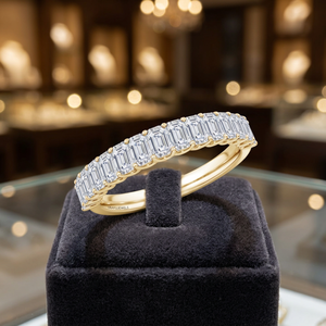 Luxury <b>Emerald</b> Cut Lab Grown Diamond Half Eternity Wedding Band Stackable Anniversary <b>Ring</b> in 10K 14K 18K Gold 925 935 <b>Silver</b> - Product Image 1