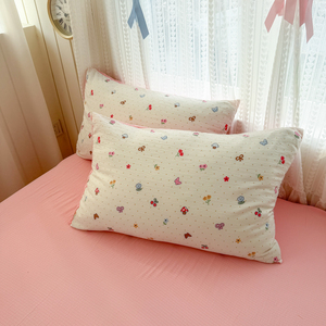 Parure <span class=keywords><strong>de</strong></span> lit en gaze florale cerise fraîche - Nouvelle <span class=keywords><strong>housse</strong></span> <span class=keywords><strong>de</strong></span> <span class=keywords><strong>couette</strong></span> jacquard 2026, ultra-douce et respirante, 4 pièces pour un sommeil douillet toute saison - Product Image 6
