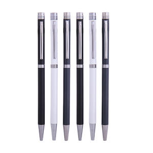 Stylos à bille en métal noir et argent classiques et fins avec impression personnalisée de marque et logo personnalisé - Product Image 1
