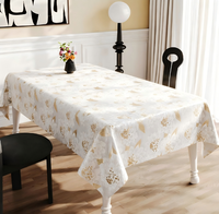 Nappe carrée de luxe en PVC bleu ciel à motifs floraux dorés, tailles personnalisables, imprimés réutilisables, imperméable, anti-taches, écologique, pour la maison
