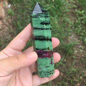 Pierres de guérison en cristal Rubis rouge poli folklorique dans Zoisite Crystal Point Tower à vendre - Product Image 3