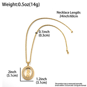 Colgante de acero inoxidable con cuerda trenzada, hueco, con la Virgen María milagrosa y diamantes de imitación, joyería personalizada al por mayor, colgante para collar. - Product Image 6