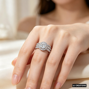 Bague de mariage romantique en or massif 10K/14K/18K personnalisée avec diamant de laboratoire 1 carat, qualité VVS-VS, taille brillant, certifiée IGI, style halo - Product Image 5