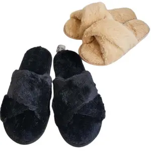 Women House Warm Fluffy Furry Autumn Spring Real Fuzzy Fur Slides Slippers Custom Slippers For Women