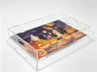 Plateau en acrylique imprimé sur mesure avec poignées découpées, plateau de service rectangulaire transparent décoratif pour Halloween, pour la maison et les fêtes, OEM