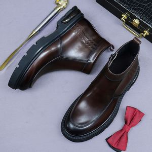 Bottes Chelsea de luxe pour hommes en cuir véritable, légères, en cuir de vachette, pour affaires - Product Image 5