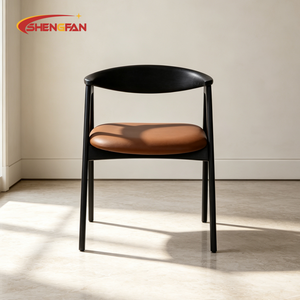 Sedie da Pranzo di Lusso in Stile Nordico, Struttura in Legno di Frassino Nero con Braccioli, Rivestimento in PU per Hotel e Appartamenti - Product Image 4