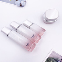Botella de cristal vacía para loción de cuidado de la piel, envase de lujo de 50g, 40, 100, 120 ml, loción de cristal redonda rosa, envase cosmético con bomba