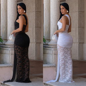 Robe moulante asymétrique sexy en dentelle à une épaule avec ceinture, idéale pour les séances <span class=keywords><strong>photo</strong></span> de voyage – Nouvelle collection tendance pour femme - Product Image 3