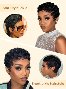 Perruque <span class=keywords><strong>Wiggins</strong></span> courte bouclée dégradée coupe pixie 8 pouces HD en dentelle complète, cheveux humains, sans colle, pré-épilée, noir naturel, légère pour femmes - Product Image 4