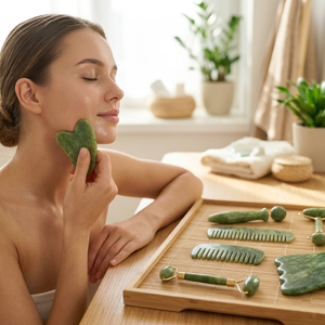 Masseur facial <span class=keywords><strong>Gua</strong></span> <span class=keywords><strong>Sha</strong></span> en <span class=keywords><strong>jade</strong></span> Xiuyan grand format, fonction musicale, couleur verte, logo personnalisé, anti-âge, fait main, 400g - Vente chaude - Product Image 2