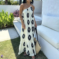 Robe hobo élégante, style streetwear vintage, motif géométrique, dos nu, longue jupe, antistatique, robe de plage pour femmes