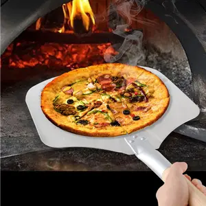 Pala de pizza de roble, pala de transferencia, acero inoxidable, horno redondo de 12 ", mango extendido, pala de pizza, accesorios de cocina