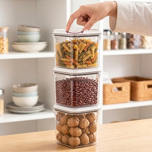 Contenants de stockage alimentaire hermétiques avec couvercle à bouton-poussoir, <span class=keywords><strong>bocaux</strong></span> de cuisine en plastique transparent empilables pour céréales, grains et noix - Product Image 1