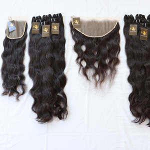 Vente en gros de haute qualité cheveux vierges de temple indien paquets de cheveux humains ondulés à double tirage avec fermeture frontale Hd - Product Image 3