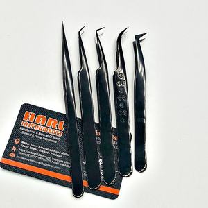 Pince à épiler d'extension de cils en acier inoxydable noir incurvé en forme de L de marque privée 45 90 degrés style de méga volume russe pour - Product Image 5