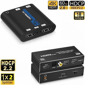 Répartiteur <span class=keywords><strong>HDMI</strong></span> 2.0 4K 60Hz 1x2, 1 entrée 2 sorties, 4k 60Hz, 2 ports, répartiteur <span class=keywords><strong>HDMI</strong></span> HDCP 2.2 HDR avec extracteur audio <span class=keywords><strong>jack</strong></span> 3,5 mm pour PS4 PS5 - Product Image 1