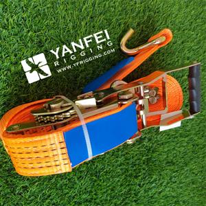 50mm 5T 9mヘビーデューティ牽引トラック格納式ラチェットタイダウンラッシングストラップポリエステル素材ダブルJフック - Product Image 2