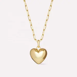 Unique 14/18K Gold Plated 925 Sterling Silver Mothers Day Gift Women Fashion Jewelry Bubble Puffed Love Heart Pendant Necklace