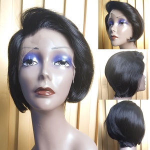 High Quality Full Cuticle Natural <b>Black</b> 4*4 Lace Frontal 180% Density Partial Short Bob <b>Wig</b> - Product Image 6