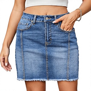 Jupe mini en jean taille haute, couleur unie, délavée, coupe crayon décontractée pour femme, taille standard, style été - Product Image 1