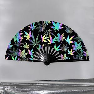 Venta al por Mayor de Abanicos Plegables de Bambú Grandes de 13 Pulgadas con Luz UV para Fiestas Rave, Festivales, Discotecas, Baile EDM - Product Image 4