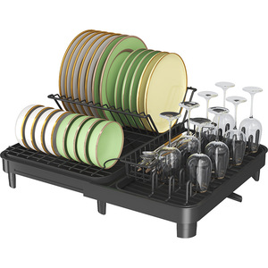 Multifunction Telescopic Kitchen Storage Sink Side Drying Chopsticks Cups Tableware Dish Rack With Drainer Tray