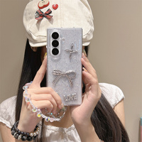 Coque de téléphone minimaliste glamour scintillante avec strass 3D, nœud et cœur, pour Samsung Galaxy Z Fold 7, avec sangle perlée pour Z Flip 7-3