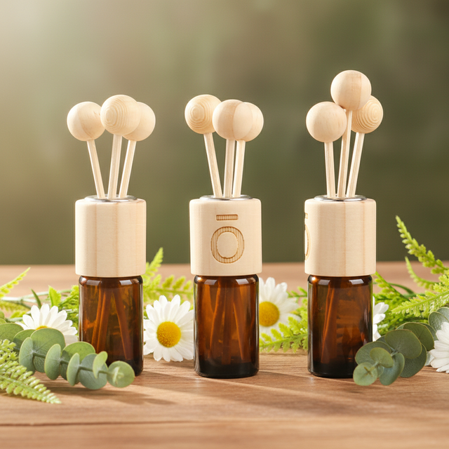 Custom High-end Premium Portable Flameless Reed Diffuser Wood Cylinder Eco-Friendly Durable Essential Oil Bottle