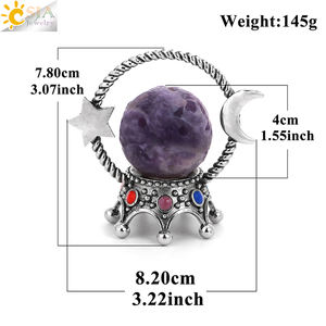 CSJA Piedra de Cristal Natural 40mm Base de Bola Estrella Luna <span class=keywords><strong>Planeta</strong></span> Esfera Soporte Base Metal Soporte Artesanía Joyería para Decora H281 - Product Image 6