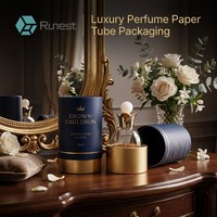 Emballage de parfum de luxe personnalisé en tube de papier, boîte cadeau cylindrique bleu marine et or, fabricant en gros, logo personnalisé