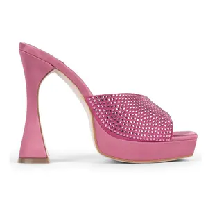 Huacanmairon — chaussures à plateformes pour femmes, nouveaux Styles, bout rond, talons Super hauts, 15 CM, sandales coulissantes à strass, nouvelle collection 2021