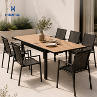 Mesa de Comedor para Patio HOMFUL con Superficie de Listones de WPC con Aspecto de Madera, Mesa de Comedor Extensible de Dos Piezas de Aluminio para Jardín Exterior