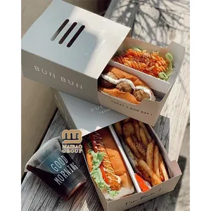 Aangepaste Bedrukte Food Grade Kraft Papier Lade Box Burger Frietjes Verpakking Plak Lade Lunch Afhaalmaaltijden Sandwich Doos