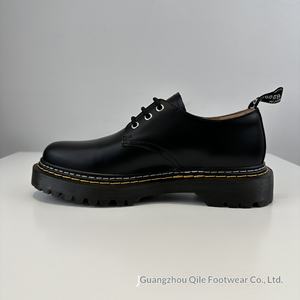 봄 여름 가죽 부츠 이중 스티치 3홀 캐주얼 플랫 슈즈 유니섹스 블랙 두꺼운 밑창 부츠 숏 여성용 - Product Image 4