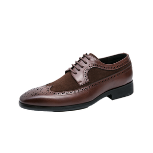 Chaussures habillées formelles pour hommes en cuir PU et daim gaufré, style Bullock Oxford à lacets – Légères et respirantes pour le bureau et la carrière, printemps-été - Product Image 1