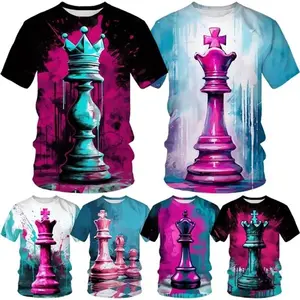 Ajedrez arte gráfico camisetas 3D impresión Digital manga corta interesante camiseta para hombres mujeres Casual suelta de gran tamaño Cool Tee Top