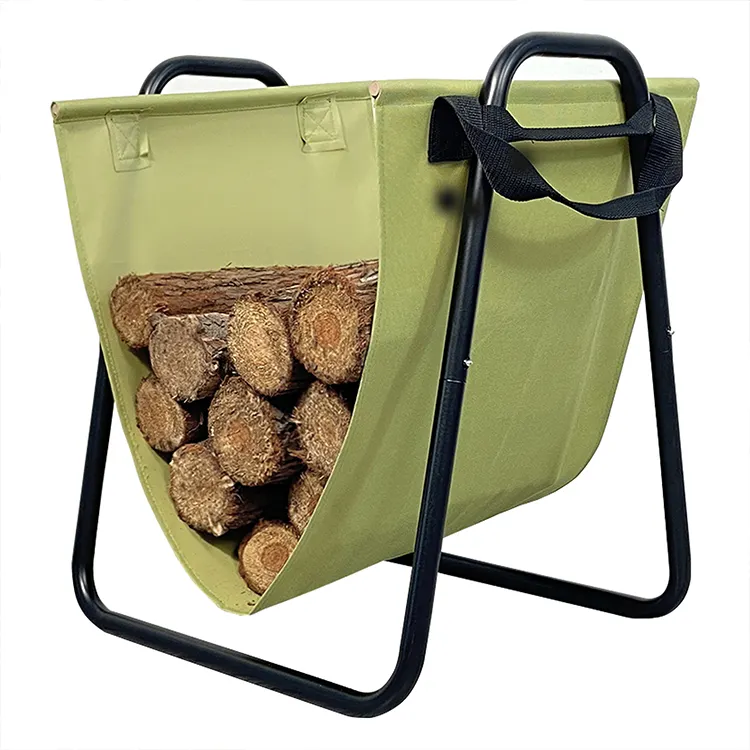 High Quality Bearing Capacity 60kg Indoor Storage Holder Shelf With Canvas Bags Firewood Log Rack