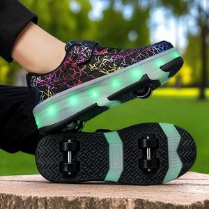 Childrens Roller Shoes Light Up With Wheels For Kids Size 29-41 TPU Outsole Pu Lining Double Row Wheel - Product Image 4