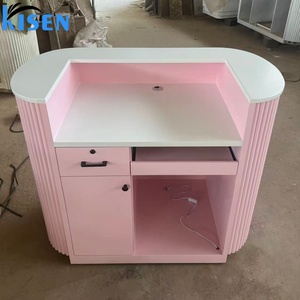 Kisen Pink Reception <b>Table</b> Reception Desk Furniture Panel Grey Wood <b>Mid</b>-<b>century</b> Modern Spa Front Office Beauty Salon Office - Product Image 2