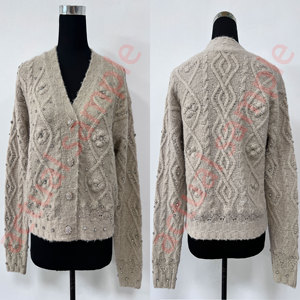 Cárdigan de Punto de Lujo para <span class=keywords><strong>Mujer</strong></span> con Cuentas, Suéter Vintage de Cuello en V con Trenzas, Chaqueta Suave y Esponjosa con Adornos Florales 3D - Product Image 5