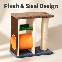 Arbre à chat en bois avec tunnel roulant, poteaux à gratter interactifs, structure en bois massif, mobilier multi-activités pour chat