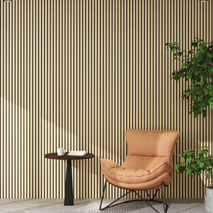 オーク材の壁パネル MDF 3Dスラット壁板 ポリエステル吸音パネル 家庭用 - Product Image 6