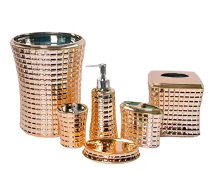 Juegos de accesorios de baño de cerámica, electrochapado dorado de lujo, 6 piezas, regalos especiales populares