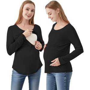 T-shirt de nuit en bambou pour femmes grandes tailles, t-shirt court de maternité avec soutien-gorge d'allaitement, vêtements de grossesse, vêtements de nuit en modal - Product Image 2