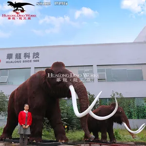 Decoración de animales de tamaño real prehistórico, tamaño real, mamut lanudo robótico, Animal animatrónico de alta simulación