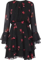 Robe Courte Fleurie à Manches Longues et Volants pour Femme, Col Rond, Taille Élastique en Satin, Respirante, Idéale pour les Sorties Quotidiennes, les Fêtes et le Shopping
